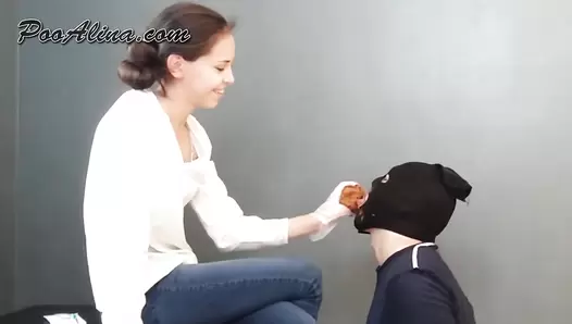 PooAlina - Alina pooping in mouth and playing with a toilet slave