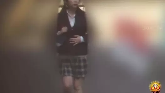 EE-755 03 Public toilet pooping: uniformed girls edition