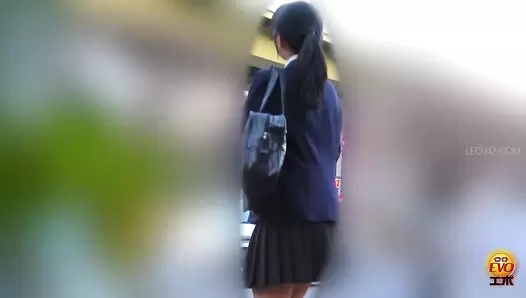 EE-755 02 Public toilet pooping: uniformed girls edition