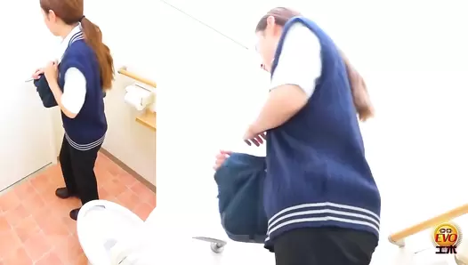 EE-742 02 Hidden camera: Thrilling defecation of women dressed as men in the men’s restroom