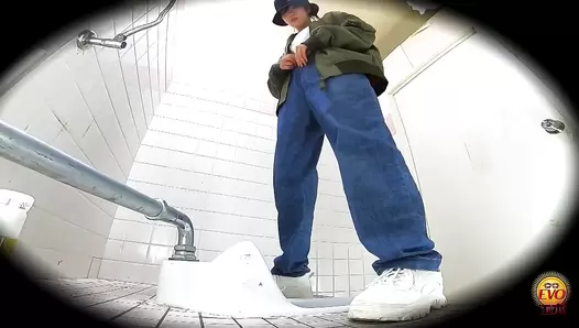 EE-742 02 Hidden camera: Thrilling defecation of women dressed as men in the men’s restroom