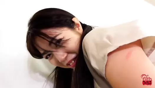 FF-642 01 Food and poop review on screen with embarrassed girls