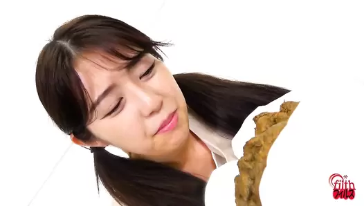 FF-642 01 Food and poop review on screen with embarrassed girls