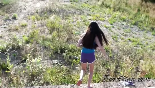 PooAlina - Sports girl crapped in shorts, walking and posing