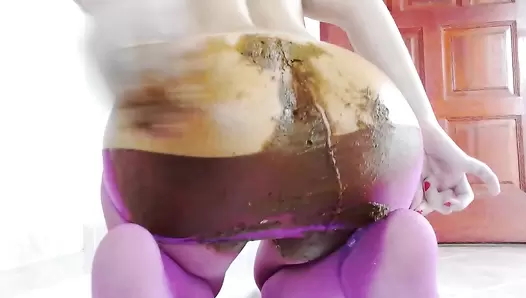 MissAnja - Giant Poo in Purple Tights Shit Smear JOI