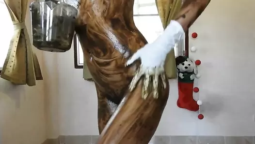 MissAnja - Scat Body Smear With Rubber Gloves On