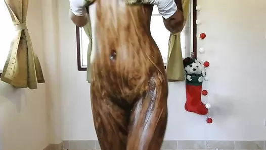 MissAnja - Scat Body Smear With Rubber Gloves On