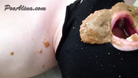 PooAlina - Toilet slave quickly eats Alina’s diarrhea with fart
