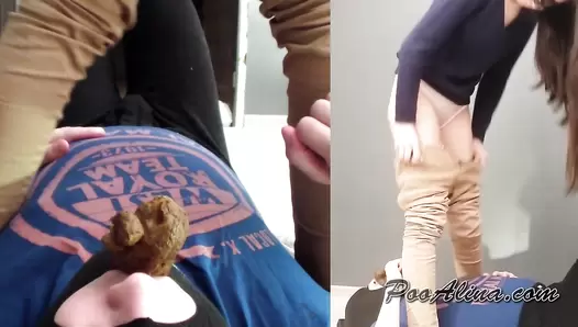 PooAlina - Young girl dumped a thick piece of shit into the boy’s mouth