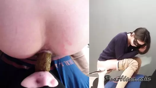PooAlina - Young girl dumped a thick piece of shit into the boy’s mouth