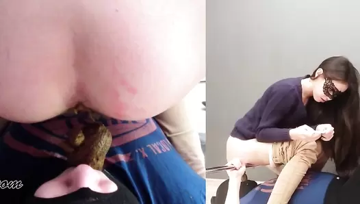 PooAlina - Young girl dumped a thick piece of shit into the boy’s mouth