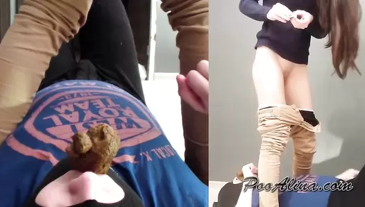 PooAlina - Young girl dumped a thick piece of shit into the boy’s mouth