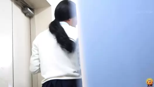 EE-686 06 Hidden camera inside the school toilet. Girls pushing really hard to get the poop out