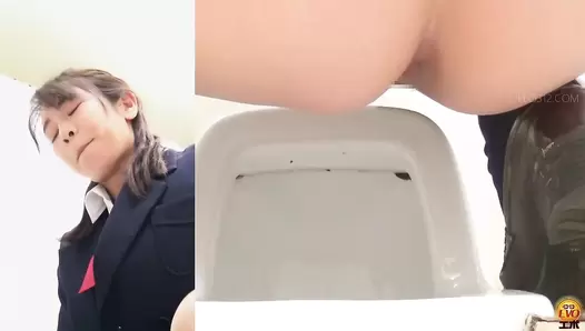 EE-686 01 Hidden camera inside the school toilet. Girls pushing really hard to get the poop out
