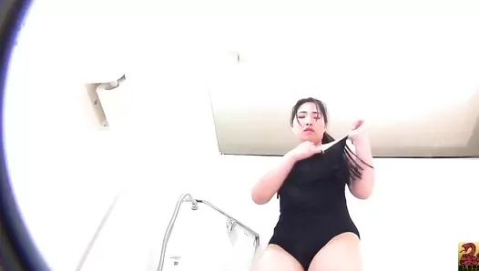 SR079 06 Multiview toilet voyeur. One piece swimsuit, undressing, naked farts and poops