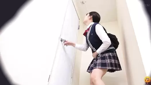 EE-665 06 School girls caught stomachache in front of the toilet door. Diarrhea desperation and fail. VOL. 2