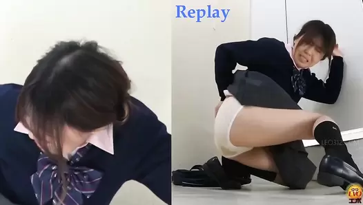 EE-665 01 School girls caught stomachache in front of the toilet door. Diarrhea desperation and fail. VOL. 2