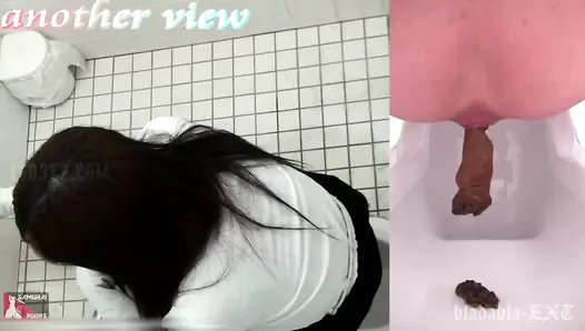 UNKW-039 01 Close-up face and poop. Double view toilet excretion