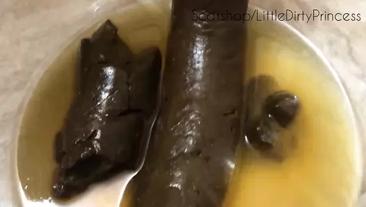 LittleDirtyPrincess - Long thick poop served in a bowl of pee for you