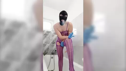 Dirtywife purple fishnets dildo riding and kaviar