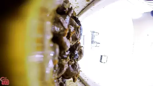 FF-260 02 Clogged public toilet peeping. Triple screen view