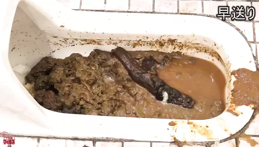 FF-260 02 Clogged public toilet peeping. Triple screen view