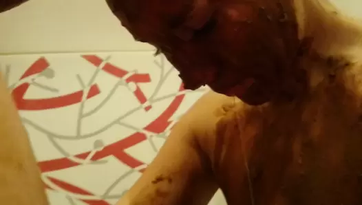 Brown wife - Dirty very deep blowjob with shit