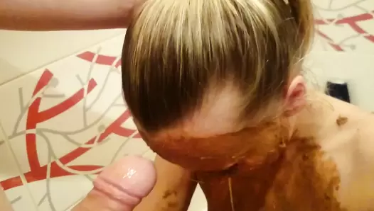 Brown wife - Dirty very deep blowjob with shit