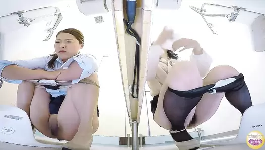 SL-181 03 Office ladies pooping in adjoining toilet cabins. Awkward farts and defecations!