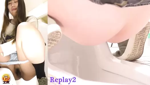 EE-367 04 Public toilet voyeur: women continue pooping while the door is opened up!