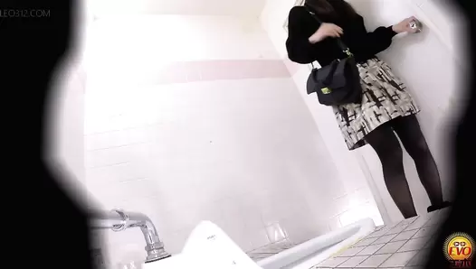 EE-367 02 Public toilet voyeur: women continue pooping while the door is opened up!