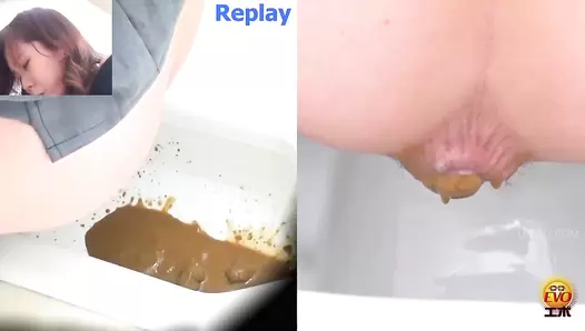 EE-556 05 Hidden camera: Japanese gals straddling a japanese style toilet and having diarrhea