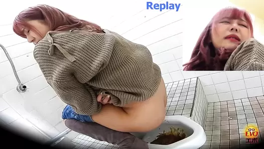 EE-556 02 Hidden camera: Japanese gals straddling a japanese style toilet and having diarrhea