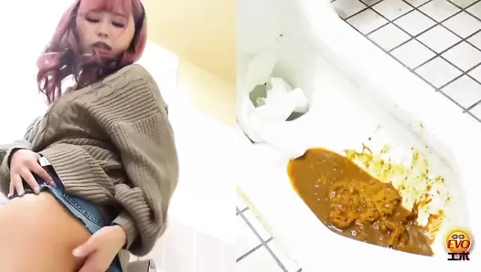EE-556 02 Hidden camera: Japanese gals straddling a japanese style toilet and having diarrhea