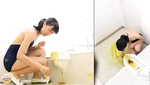 SL-334 4 Diarrhea apocalypse in school toilet. Girls in swimsuits making a mess! VOL. 2