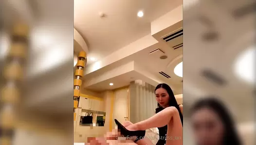 Asian Femdom - Mistress Un forces a bitch to eat gold, play with nipples, boots and abuse