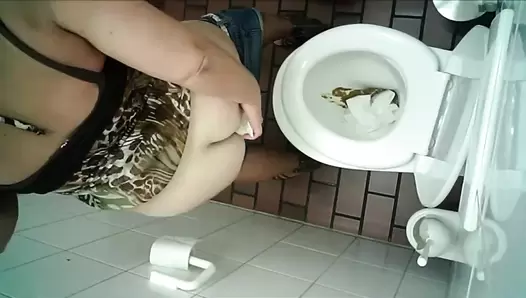 Hidden camera in the womens restroom and diarrhea woman