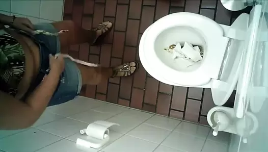 Hidden camera in the womens restroom and diarrhea woman