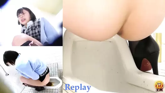 EE-590 02 Hidden video footage: OLs with stomach aches rushing to the toilet to release angry diarrhea stool