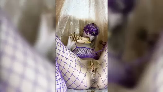 p00girl - Shit in mouth, pussy and double dildo