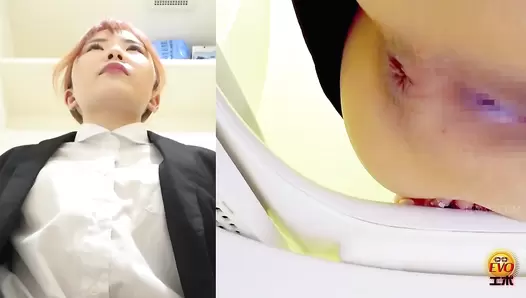 EE-579 03 Hidden camera caught obscene sounds in the toilet: girls spreading their asses to release farts with residual feces