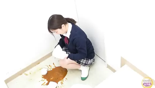SL-513 06 Female student’s enema troubles in the school’s toilet. Liquid stool mercilessly pops out and scatters on the floor.