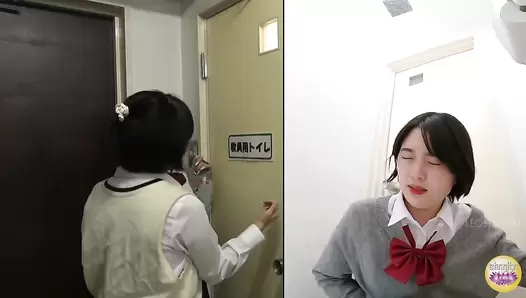SL-513 05 Female student’s enema troubles in the school’s toilet. Liquid stool mercilessly pops out and scatters on the floor.