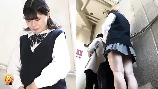 EE-562 04 Full of shame schoolgirls farting in the line to the toilet and leaking a little bit of poop