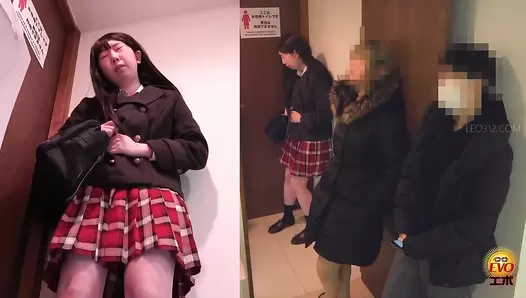 EE-562 03 Full of shame schoolgirls farting in the line to the toilet and leaking a little bit of poop