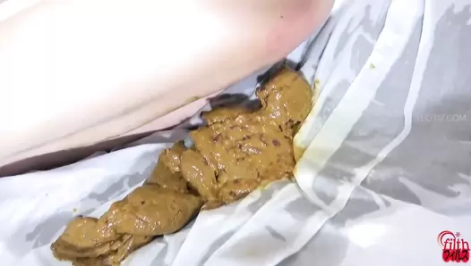 FF-539 03 Tied up girls receiving forced enema in doggy style position. Poop leaking inside the panties