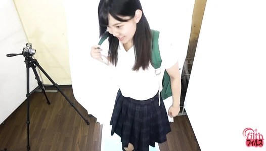 FF-383 02 Busy street. Opened door. White curtain. Girl, enema and defecation