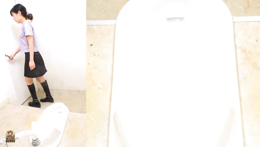 SR097 01 6 Cameras captured women wearing long boots and o-back panties doing farts and poops in the toilet. (Split screen view)