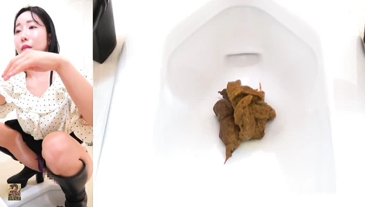 SR097 01 6 Cameras captured women wearing long boots and o-back panties doing farts and poops in the toilet. (Split screen view)