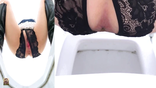 SR097 07 6 Cameras captured women wearing long boots and o-back panties doing farts and poops in the toilet. (Split screen view)